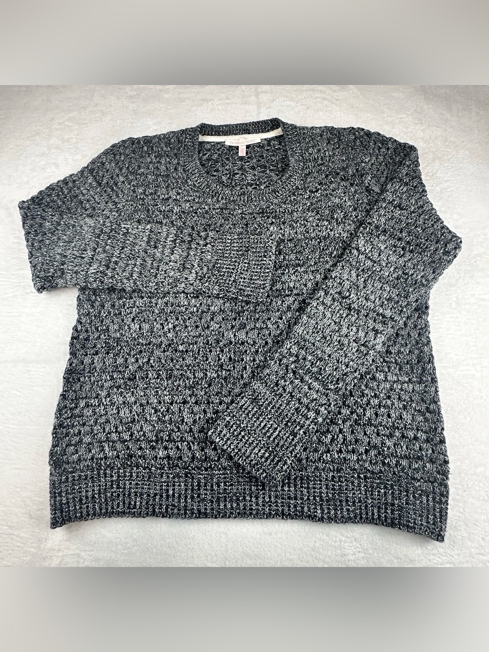 Victoria's Secret Marled Chunky Knit Cotton Sweater Large Gray Black Cozy Cabin